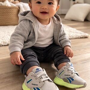 Reebok Kids' Gray and Neon Green Sneakers